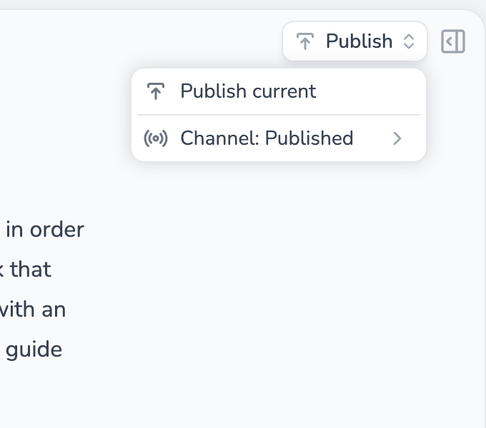 Publishing menu with Publish current and the Published channel