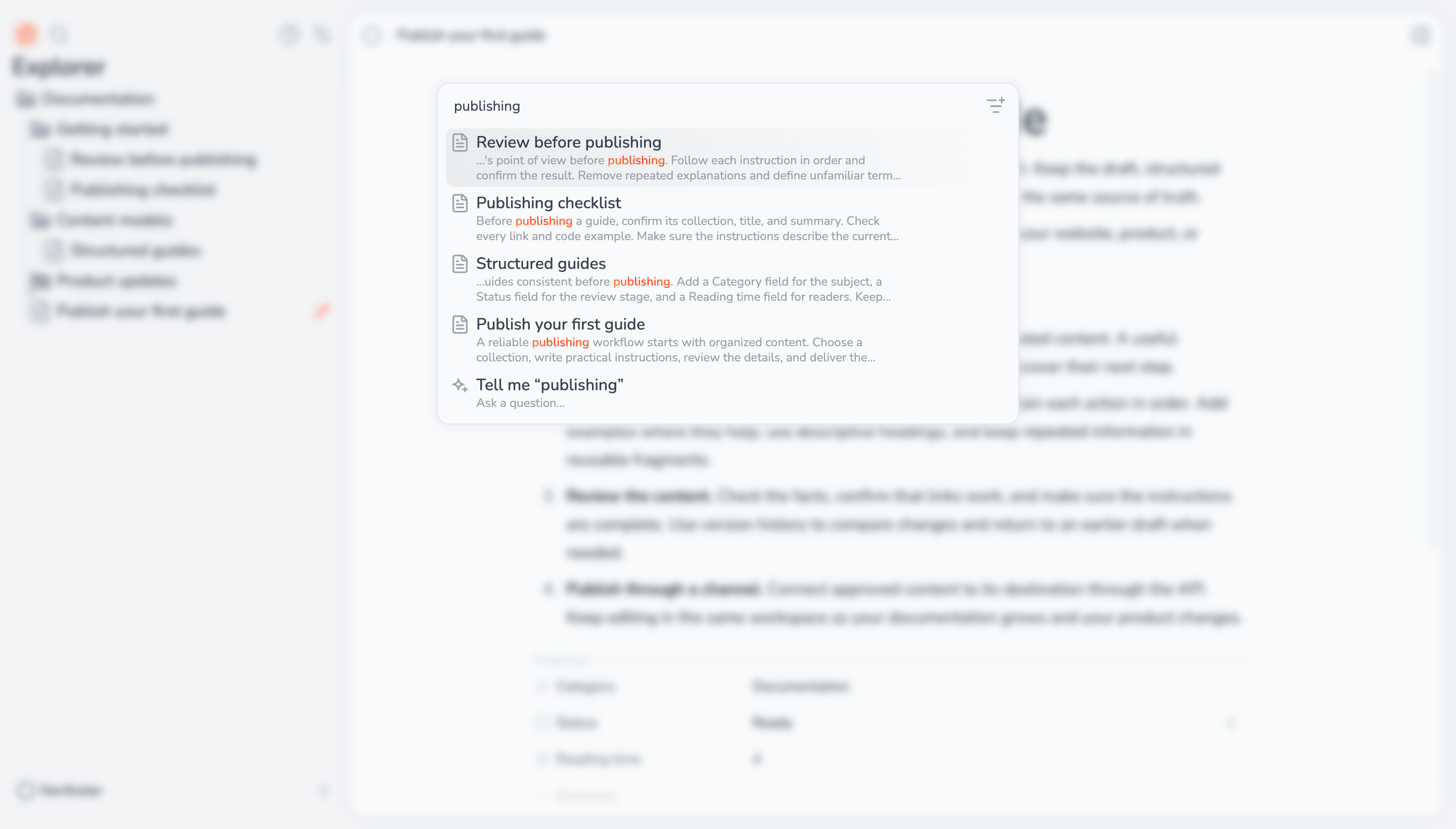 Workspace search results for publishing